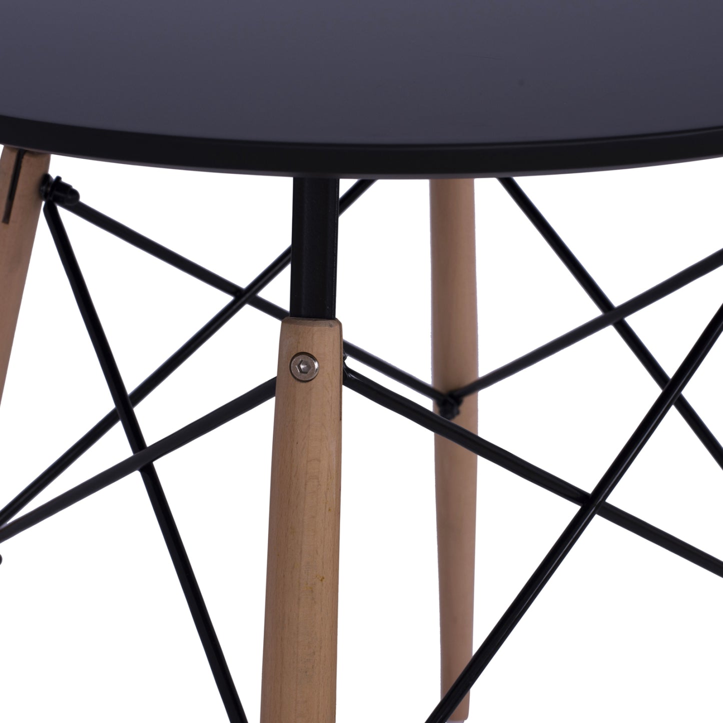 Dining Table Round Minimal Hm0060.02 Mdf In Black Color-beech Wood Legs In Natural Color Φ60Χ72hcm.