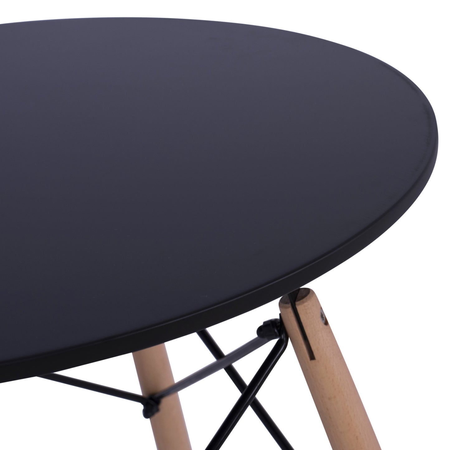 Dining Table Round Minimal Hm0060.02 Mdf In Black Color-beech Wood Legs In Natural Color Φ60Χ72hcm.