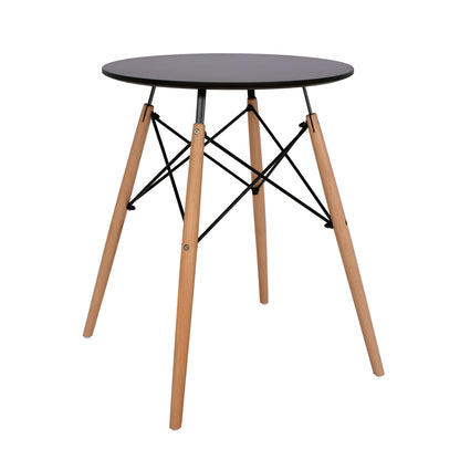 Dining Table Round Minimal Hm0060.02 Mdf In Black Color-beech Wood Legs In Natural Color Φ60Χ72hcm.