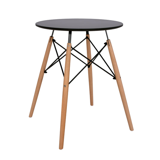 Dining Table Round Minimal Hm0060.02 Mdf In Black Color-beech Wood Legs In Natural Color Φ60Χ72hcm.