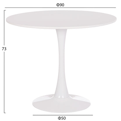 Round Dining Table Brolin Hm18141.01 Mdf Top-metal Base--white Φ90x73hcm.