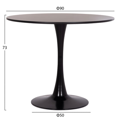 Round Dining Table Brolin Hm18141.02 Mdf Top-metal Base--black Φ90x73hcm.