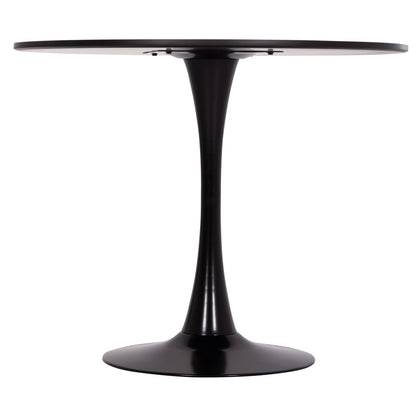 Round Dining Table Brolin Hm18141.02 Mdf Top-metal Base--black Φ90x73hcm.