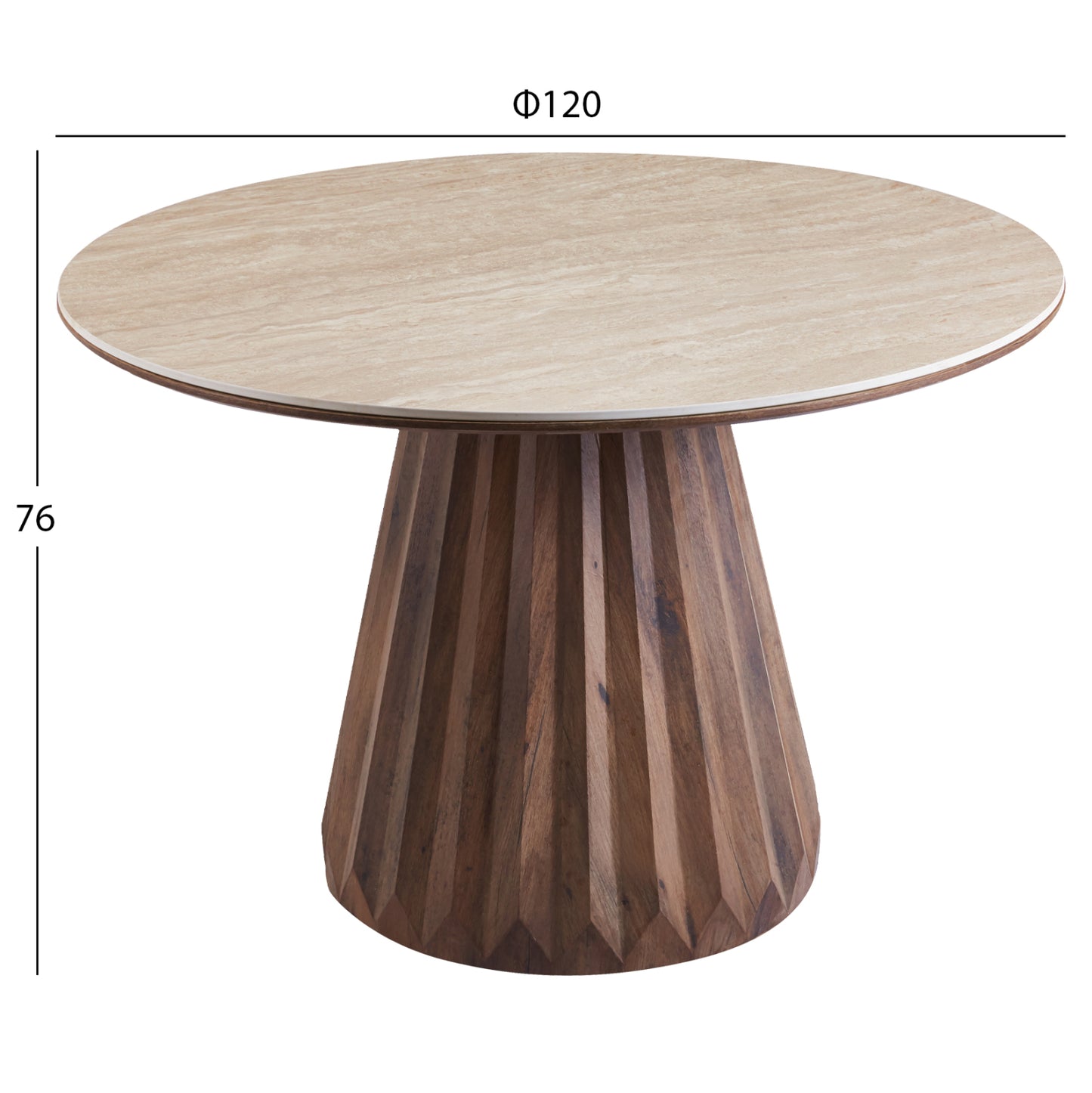 Dining Table Round Walden Hm18440 Ceramic Top In Travertine Color--mdf Base In Walnut Φ120x76hcm.