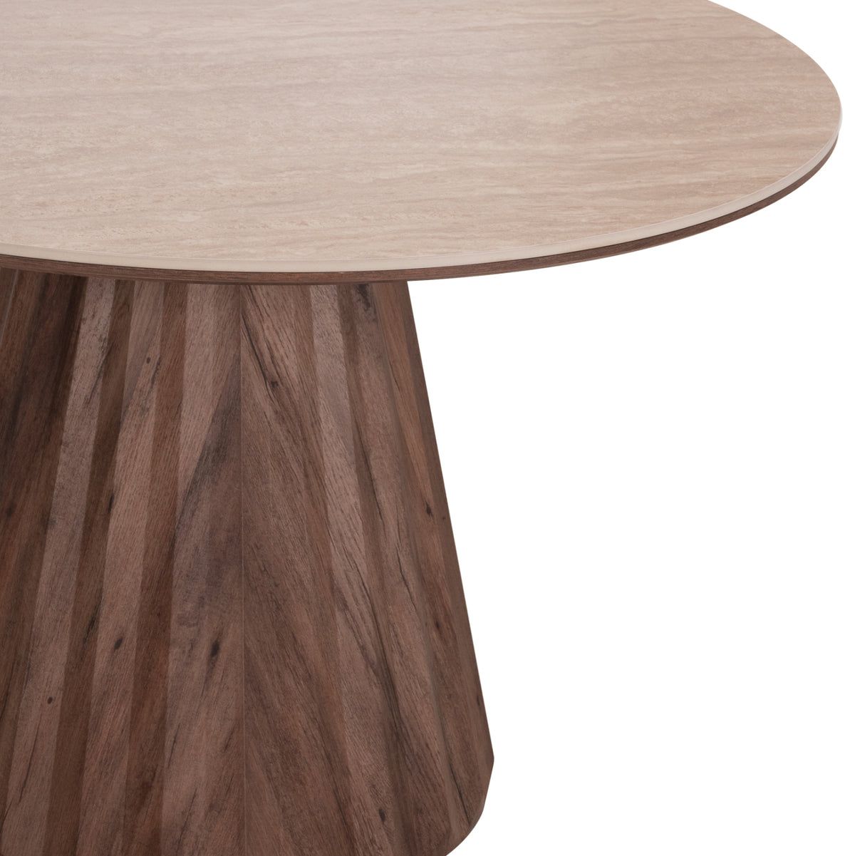 Dining Table Round Walden Hm18440 Ceramic Top In Travertine Color--mdf Base In Walnut Φ120x76hcm.