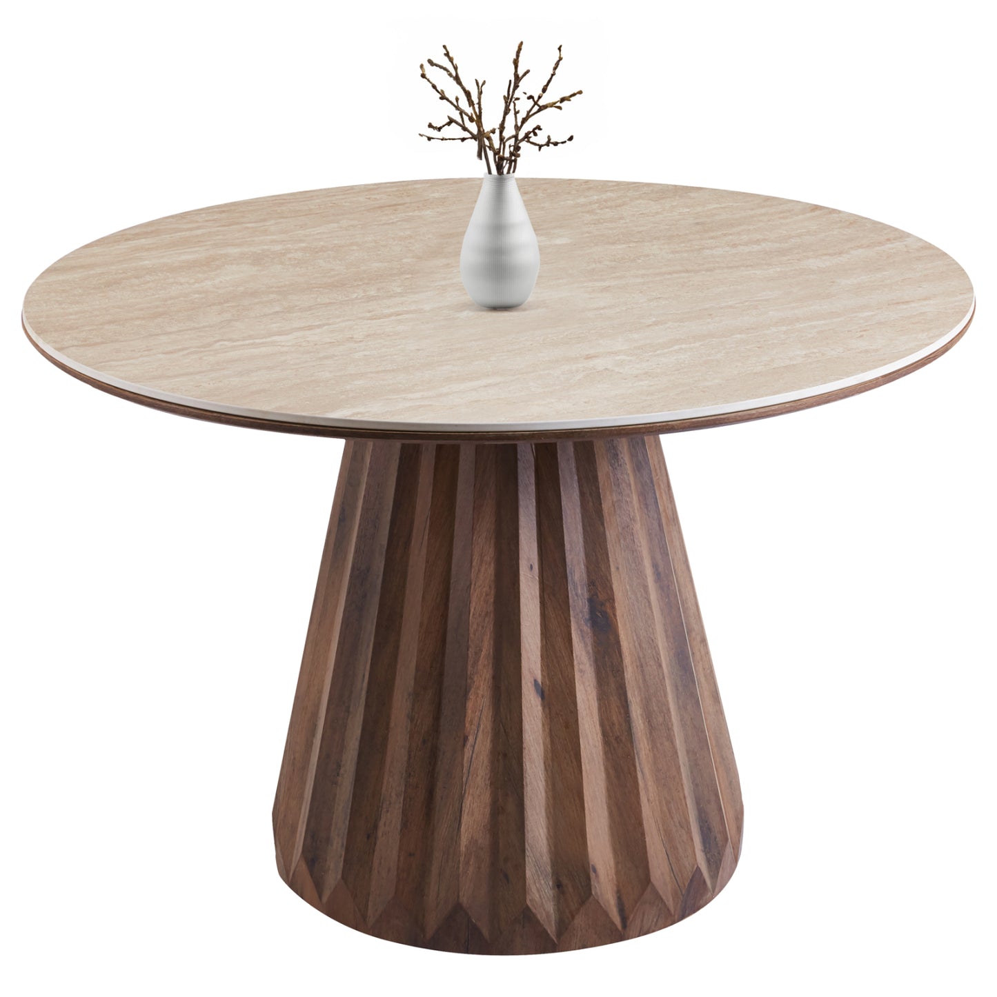 Dining Table Round Walden Hm18440 Ceramic Top In Travertine Color--mdf Base In Walnut Φ120x76hcm.
