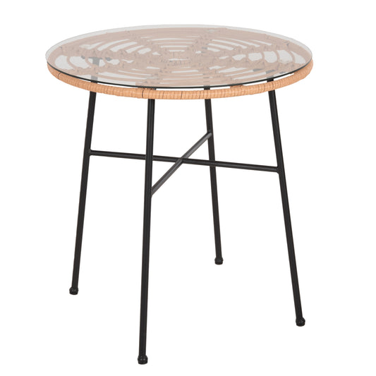 Dining Table Round Allegra Hm5535.11 Black Metal-p.e. Rattan In Natural Φ70x74hcm.