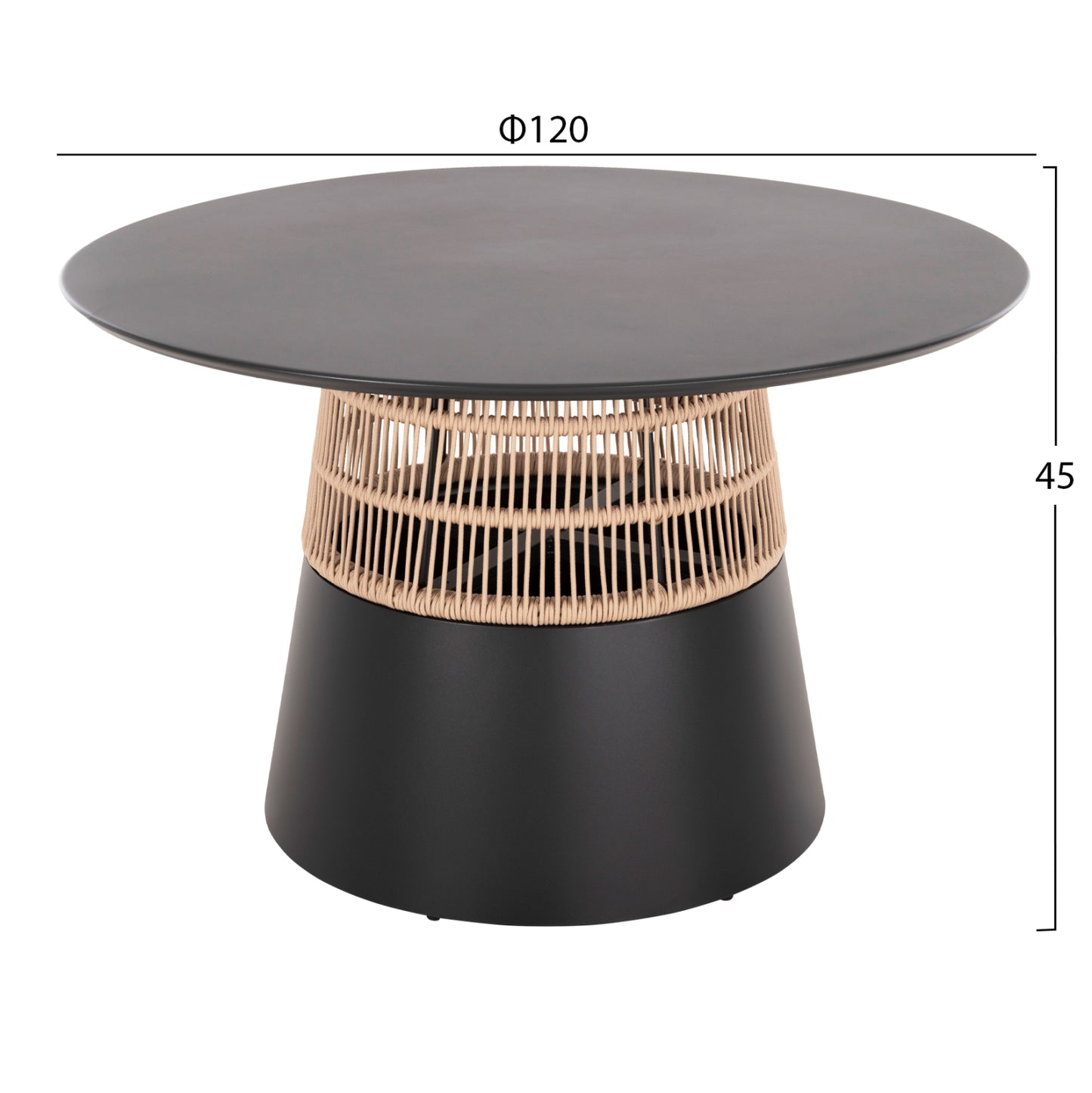 Round Table Saeid Hm6106.01 Aluminum In Anthracite-synthetic Rope In Beige Φ120x75hcm.