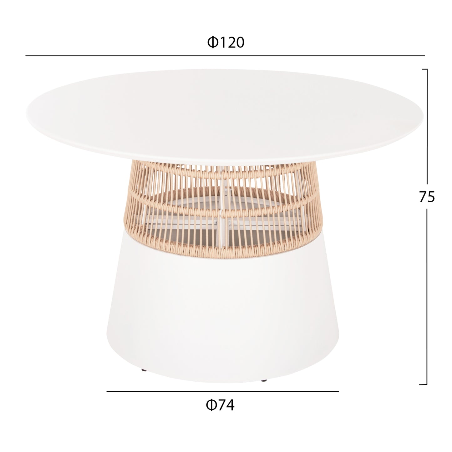 Round Table Saeid Hm6106.02 Aluminum In White-synthetic Rope In Beige Φ120x75hcm.