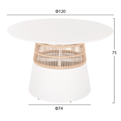 Round Table Saeid Hm6106.02 Aluminum In White-synthetic Rope In Beige Φ120x75hcm.