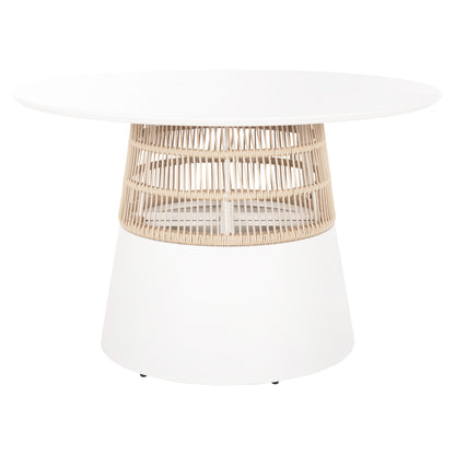 Round Table Saeid Hm6106.02 Aluminum In White-synthetic Rope In Beige Φ120x75hcm.