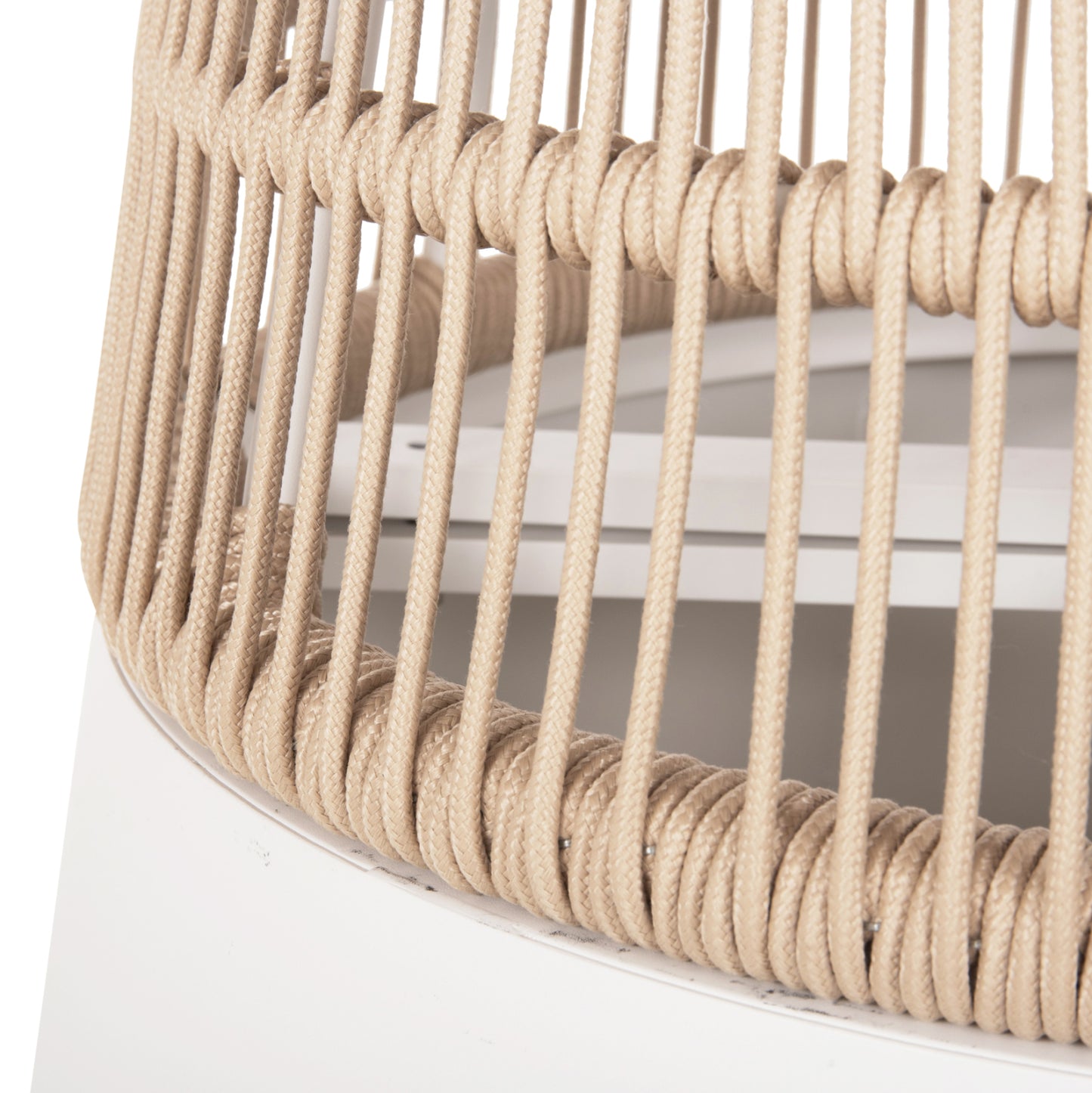 Round Table Saeid Hm6106.02 Aluminum In White-synthetic Rope In Beige Φ120x75hcm.