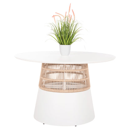Round Table Saeid Hm6106.02 Aluminum In White-synthetic Rope In Beige Φ120x75hcm.