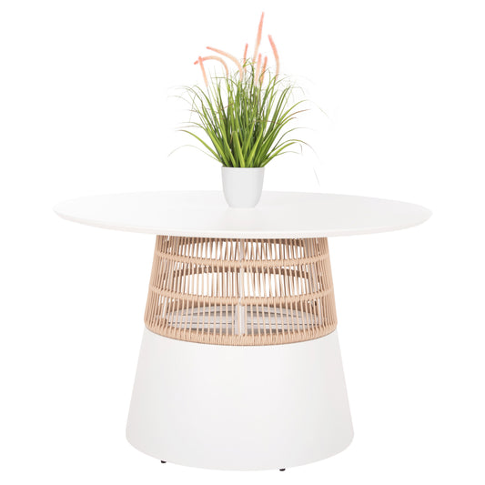Round Table Saeid Hm6106.02 Aluminum In White-synthetic Rope In Beige Φ120x75hcm.