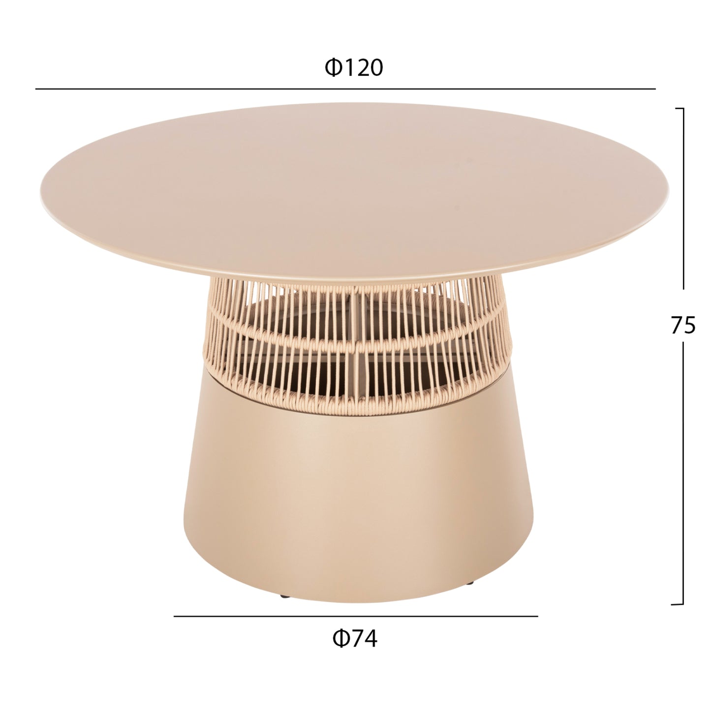 Round Table Saeid Hm6106.04 Aluminum In Champagne Color-synthetic Rope In Beige Φ120x75hcm.