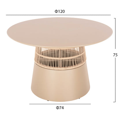Round Table Saeid Hm6106.04 Aluminum In Champagne Color-synthetic Rope In Beige Φ120x75hcm.