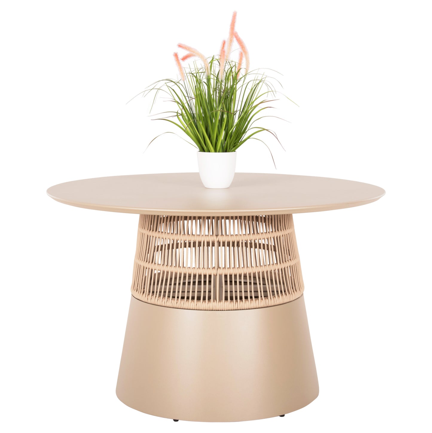 Round Table Saeid Hm6106.04 Aluminum In Champagne Color-synthetic Rope In Beige Φ120x75hcm.