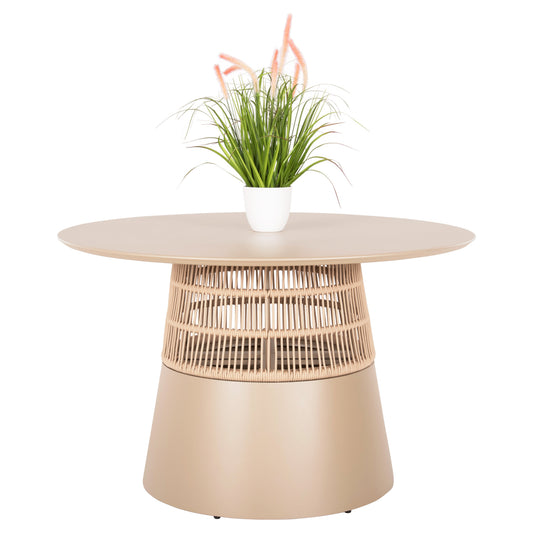 Round Table Saeid Hm6106.04 Aluminum In Champagne Color-synthetic Rope In Beige Φ120x75hcm.