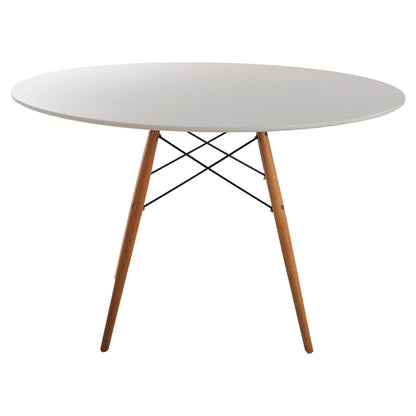 Dining Table Round Minimal Hm8454.01 Mdf In White Color-beech Wood Legs In Natural Φ120Χ75hcm.