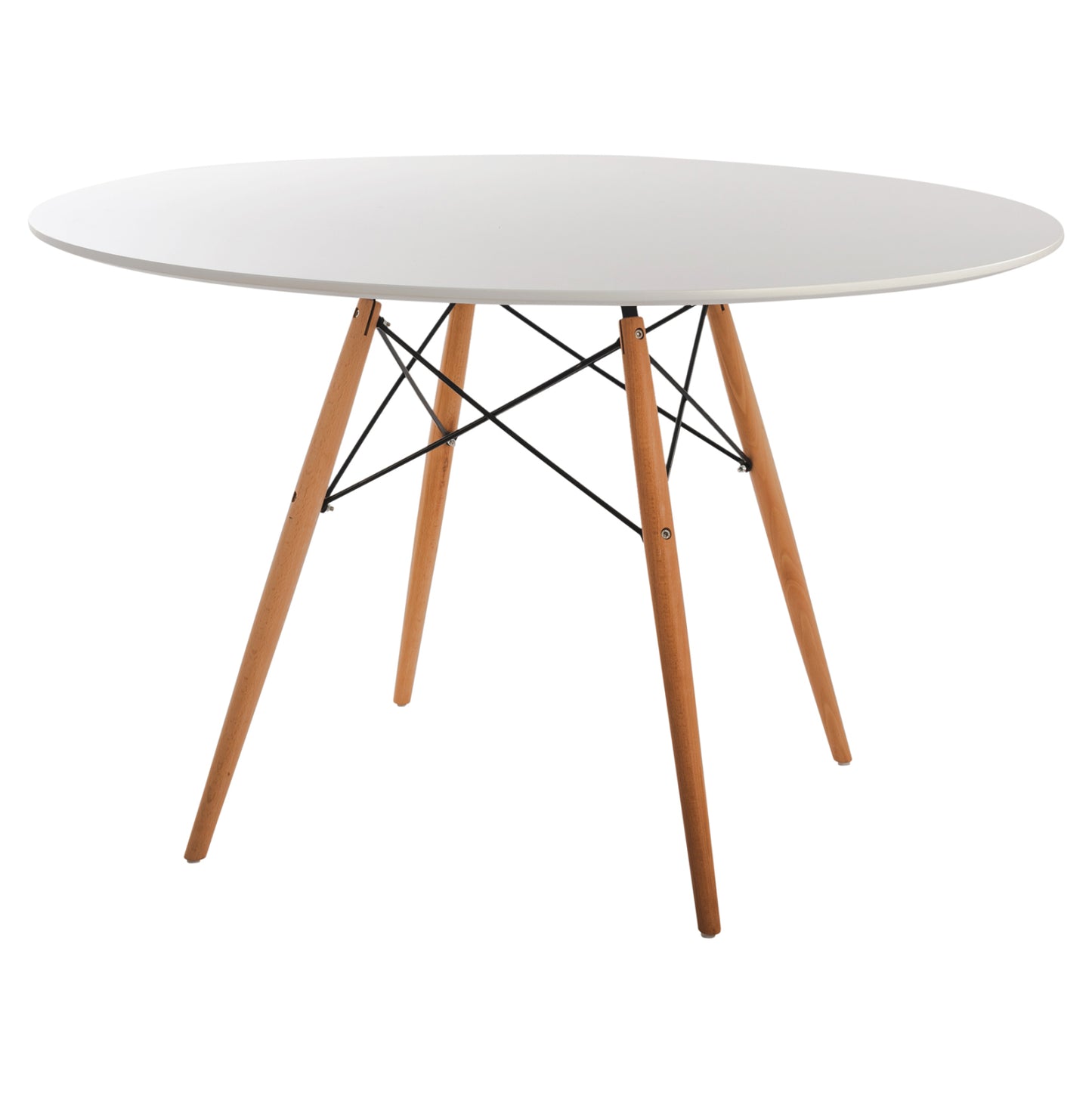 Dining Table Round Minimal Hm8454.01 Mdf In White Color-beech Wood Legs In Natural Φ120Χ75hcm.