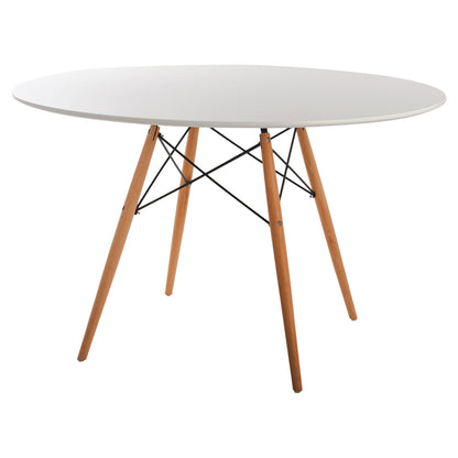 Dining Table Round Minimal Hm8454.01 Mdf In White Color-beech Wood Legs In Natural Φ120Χ75hcm.