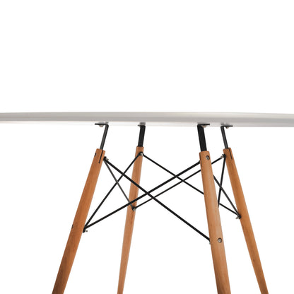 Dining Table Round Minimal Hm8454.01 Mdf In White Color-beech Wood Legs In Natural Φ120Χ75hcm.