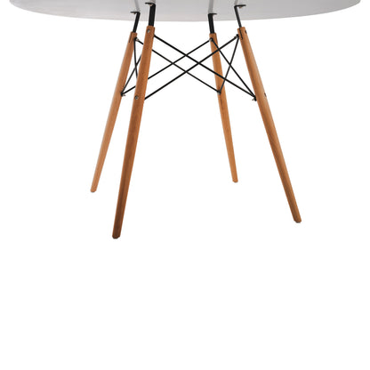 Dining Table Round Minimal Hm8454.01 Mdf In White Color-beech Wood Legs In Natural Φ120Χ75hcm.