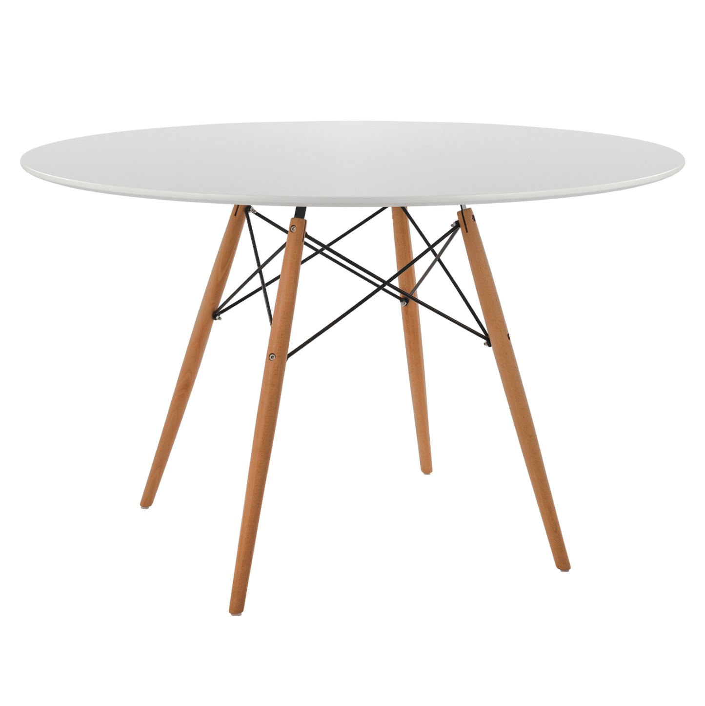 Dining Table Round Minimal Hm8454.01 Mdf In White Color-beech Wood Legs In Natural Φ120Χ75hcm.