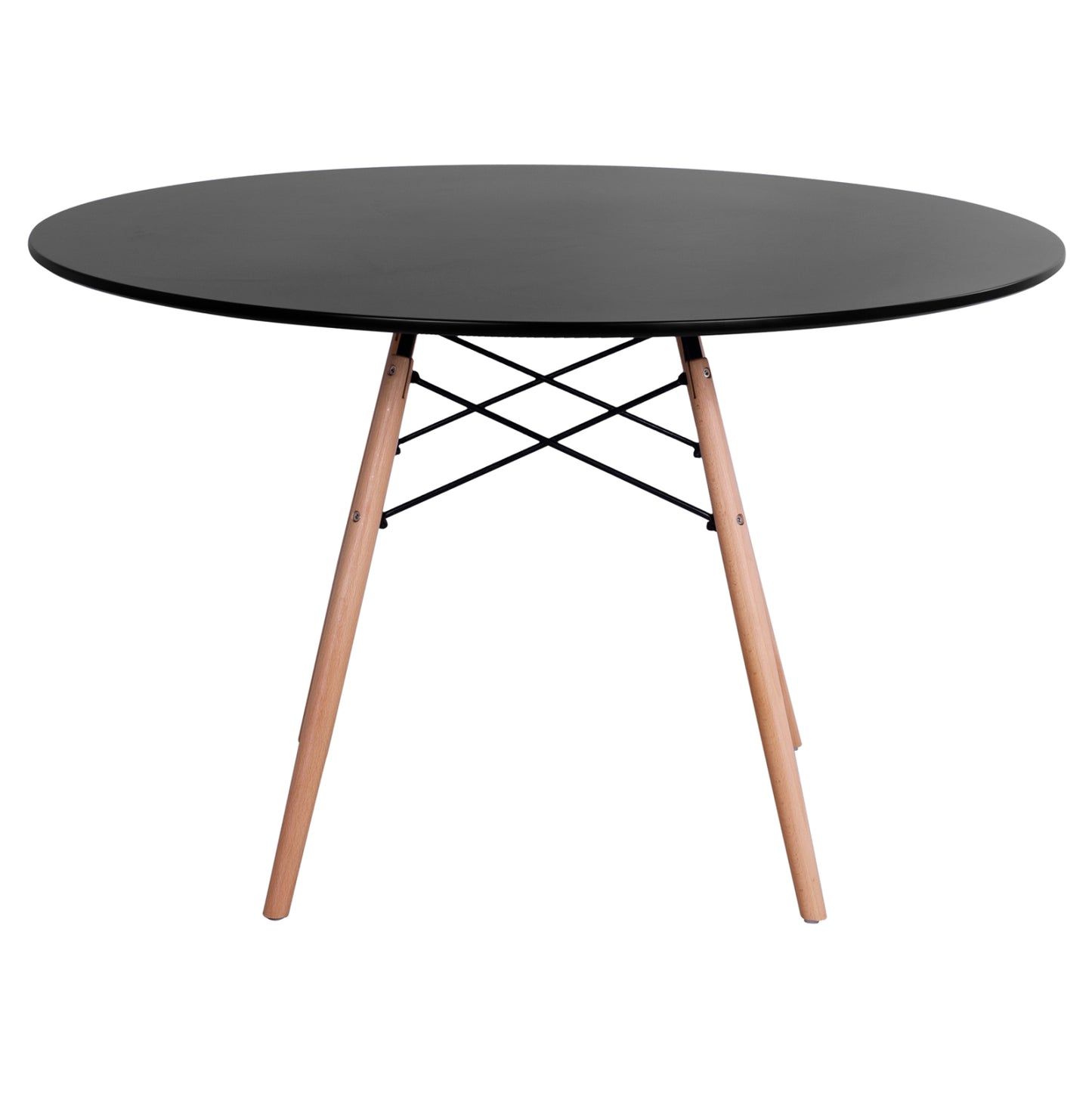 Dining Table Round Minimal Hm8454.02 Mdf In Black Color-beech Wood Legs In Natural Φ120Χ74hcm.