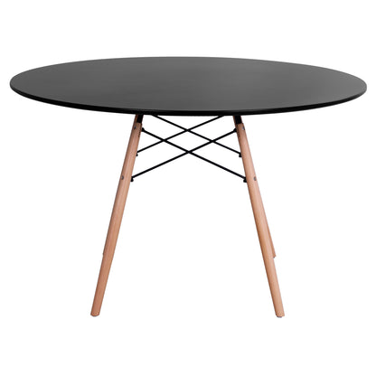 Dining Table Round Minimal Hm8454.02 Mdf In Black Color-beech Wood Legs In Natural Φ120Χ74hcm.