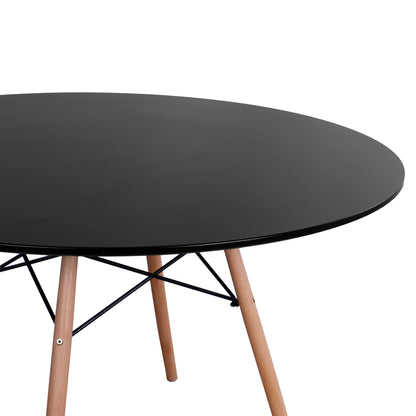 Dining Table Round Minimal Hm8454.02 Mdf In Black Color-beech Wood Legs In Natural Φ120Χ74hcm.