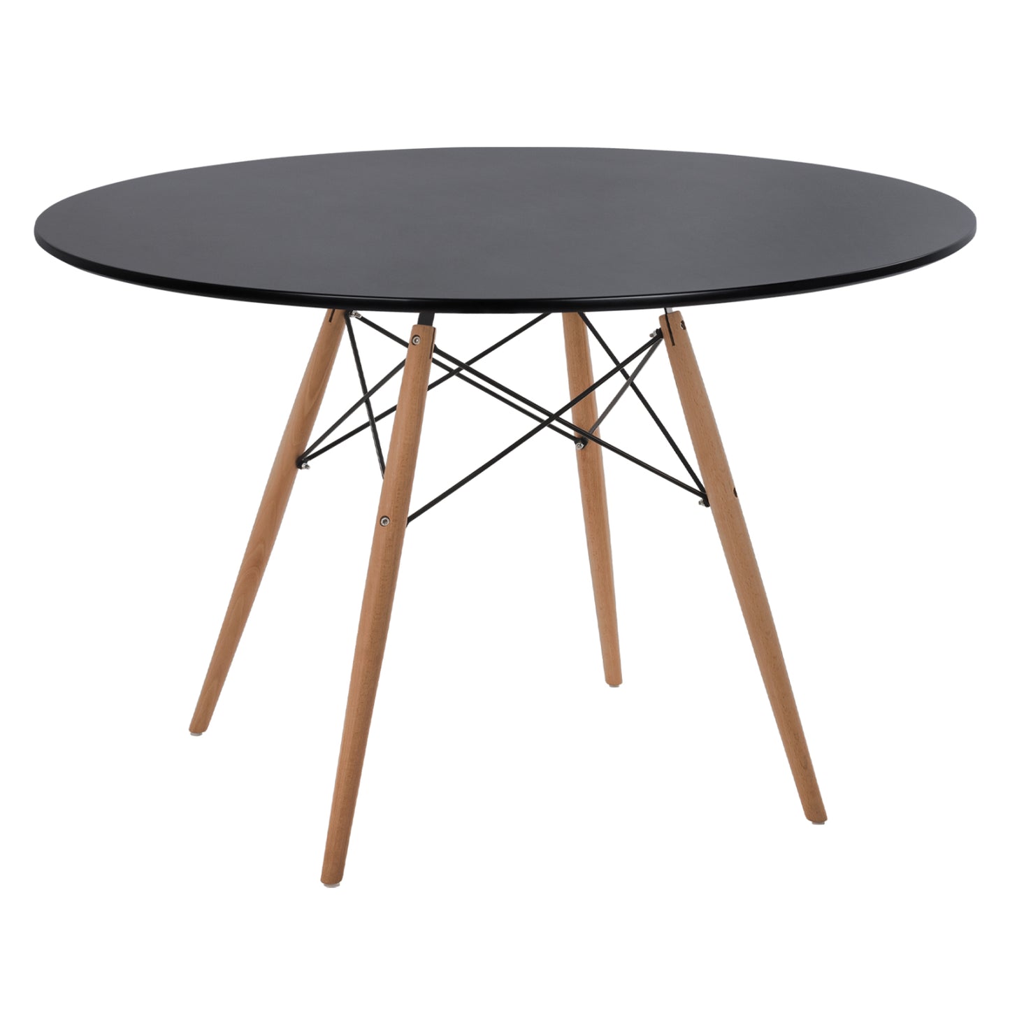 Dining Table Round Minimal Hm8454.02 Mdf In Black Color-beech Wood Legs In Natural Φ120Χ74hcm.