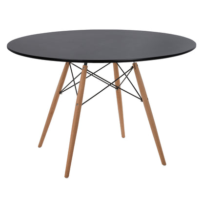Dining Table Round Minimal Hm8454.02 Mdf In Black Color-beech Wood Legs In Natural Φ120Χ74hcm.