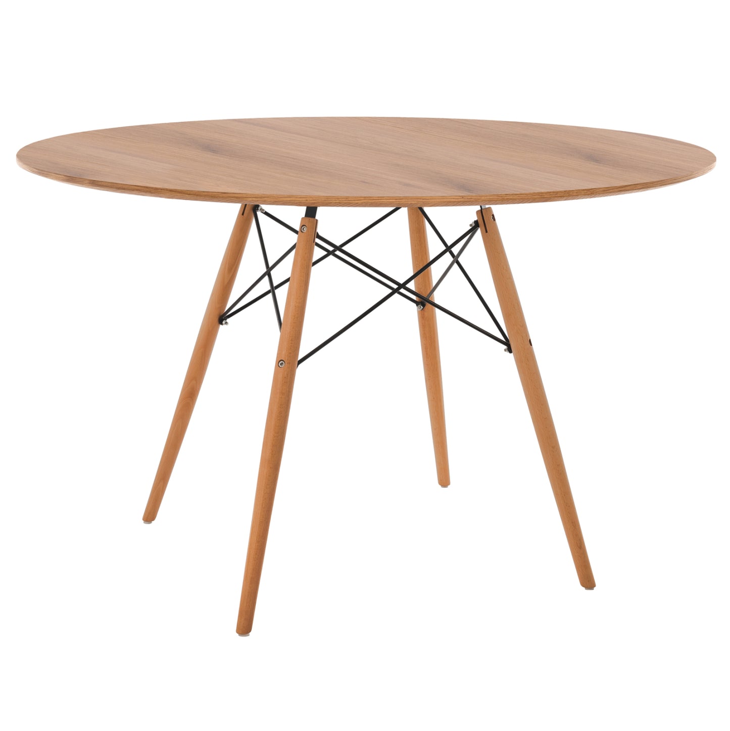 Dining Table Round Minimal Hm8454.04 Mdf In Natural Color-beech Wood Legs In Natural Φ120Χ75hcm.