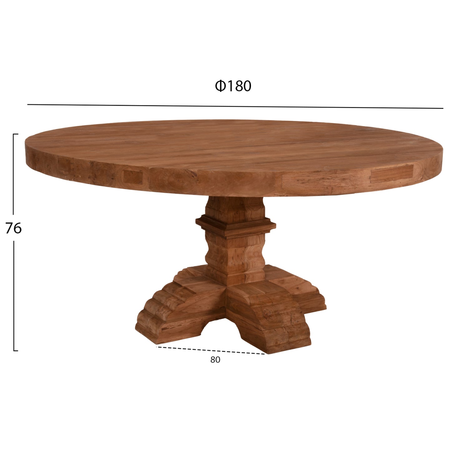 Dining Table Round Provence Hm9642 Recycled Teak Wood Carved Leg-8cm.tabletop Φ180x76hcm.