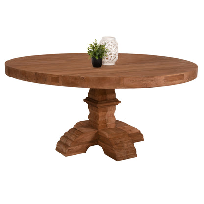 Dining Table Round Provence Hm9642 Recycled Teak Wood Carved Leg-8cm.tabletop Φ180x76hcm.