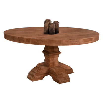 Dining Table Round Provence Hm9643 Recycled Teak Wood Carved Leg-8cm.tabletop Φ150x76hcm.