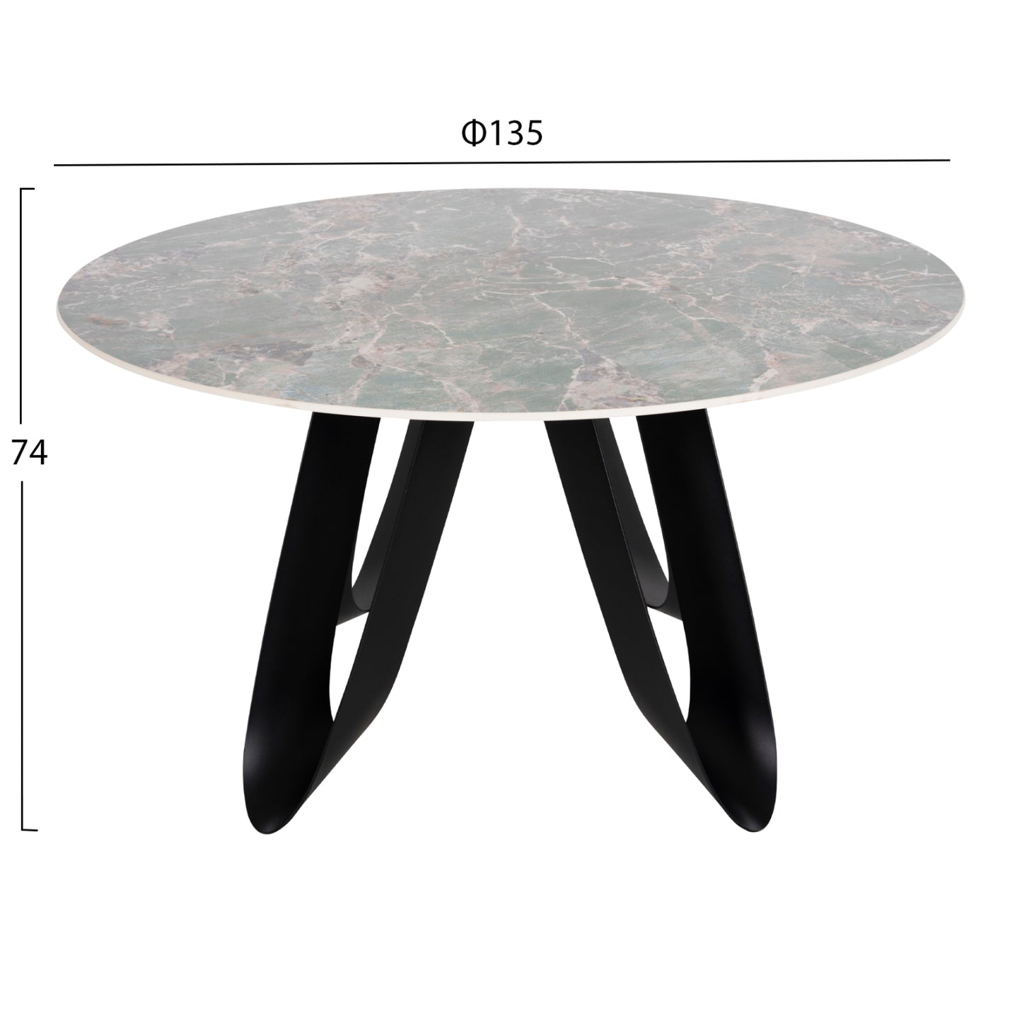 Dining Table Round Zod Hm9852.03 Green Marble Ceramic Top-black Metal Legs Φ135x74hcm.