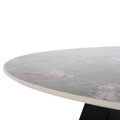 Dining Table Round Zod Hm9852.03 Green Marble Ceramic Top-black Metal Legs Φ135x74hcm.