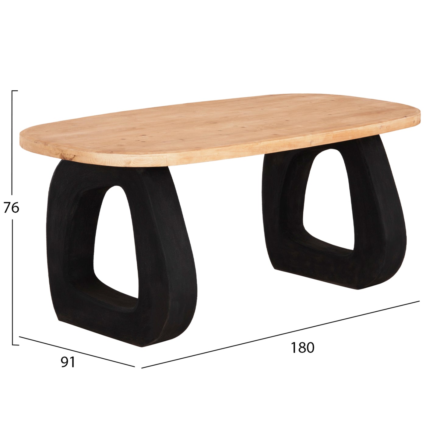Dining Table Series Santorini Hm18065 Fir Wood Tabletop-polyresin Legs In Black 180x90x76hcm.