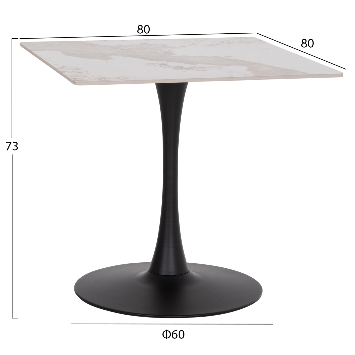 Dining Table Tetran Hm18315.02 Black Metal Base--sintered Stone Top In Pandora Color 80x80x73hcm
