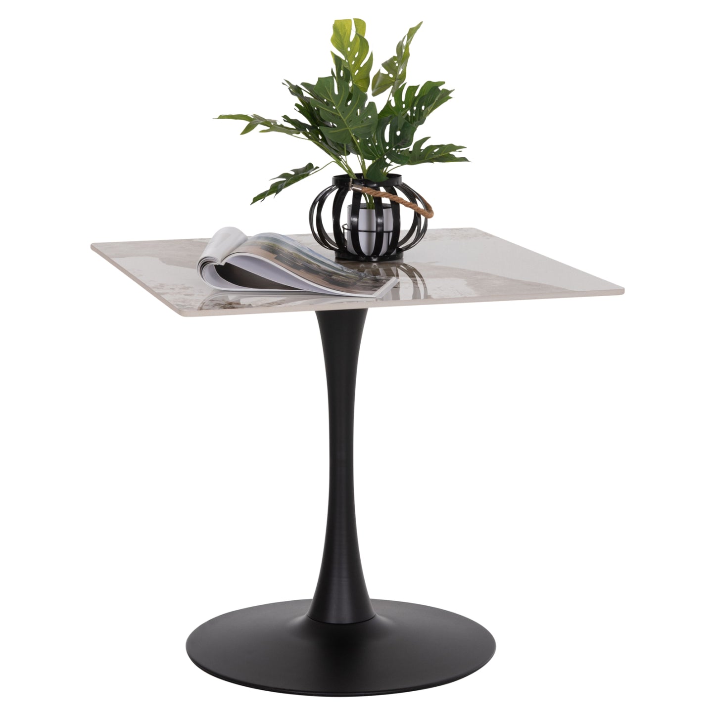Dining Table Tetran Hm18315.02 Black Metal Base--sintered Stone Top In Pandora Color 80x80x73hcm