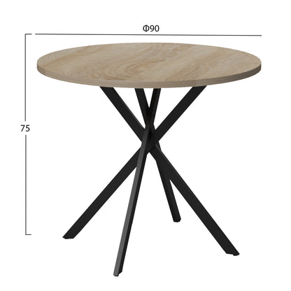Round Dining Table Ariza Hm18386.01 Melamine In Sonama--black Metal Legs Φ90x75hcm.