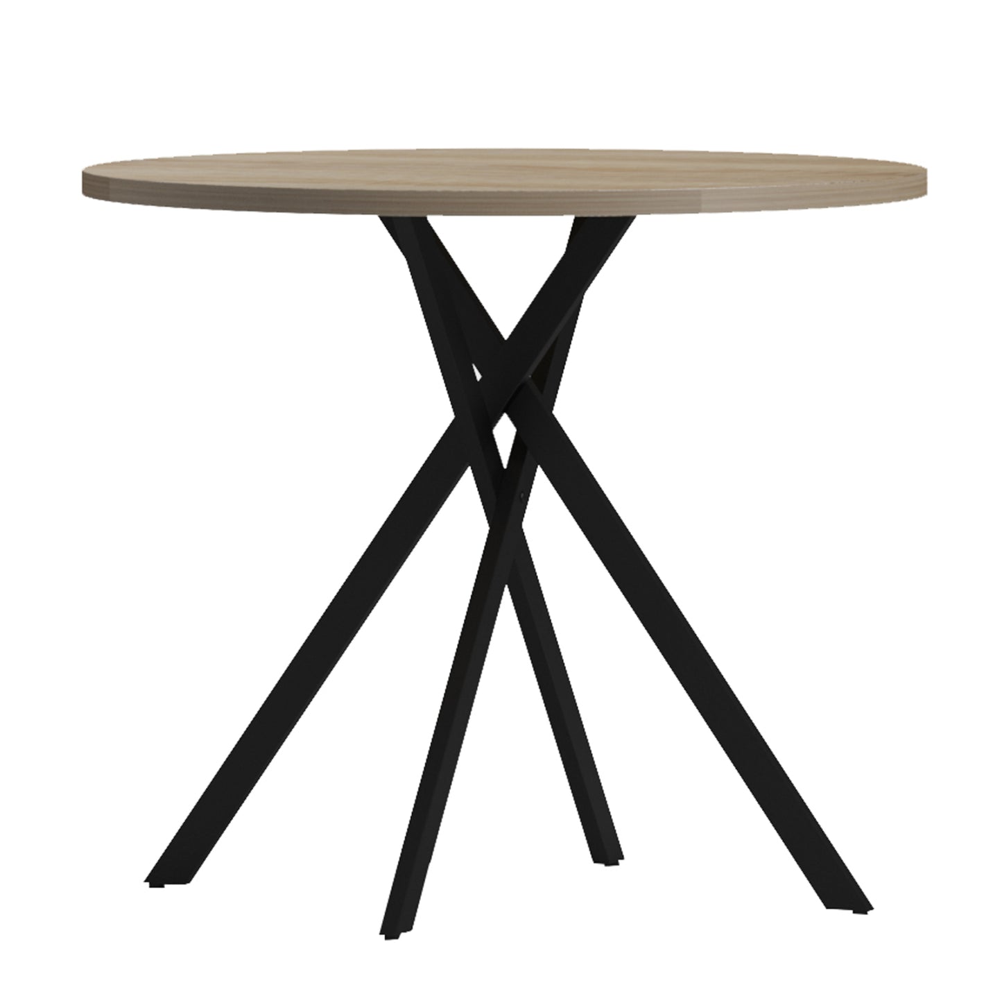 Round Dining Table Ariza Hm18386.01 Melamine In Sonama--black Metal Legs Φ90x75hcm.