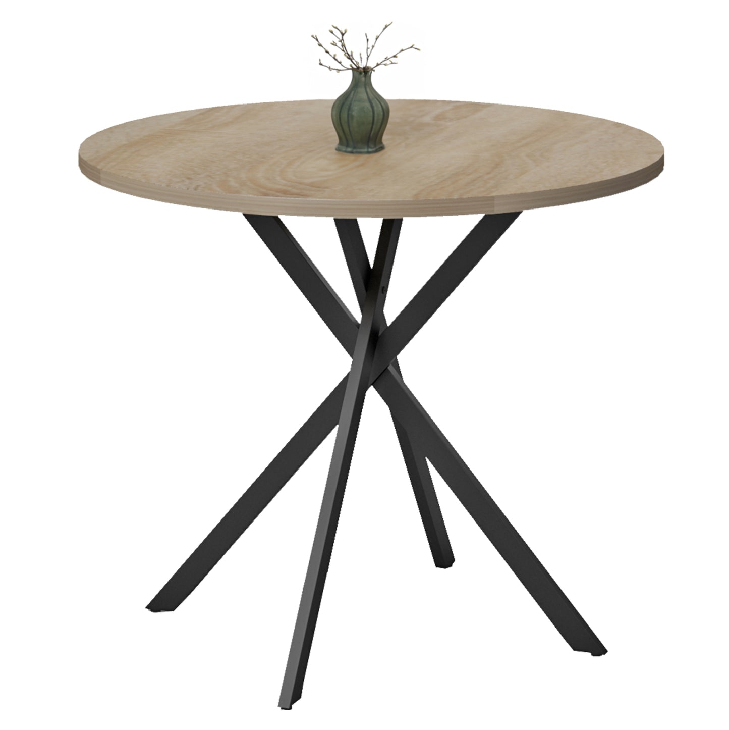 Round Dining Table Ariza Hm18386.01 Melamine In Sonama--black Metal Legs Φ90x75hcm.