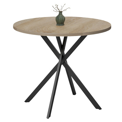 Round Dining Table Ariza Hm18386.01 Melamine In Sonama--black Metal Legs Φ90x75hcm.