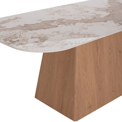 Dining Table Nordu Hm18414 Mdf Base--ceramic Top In White/brown Marble Coloring 180x90x76hcm.