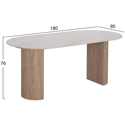 Dining Table Mellow Hm18416 Mdf Legs--ceramic Top In White Marble Coloring 180x90x76hcm.