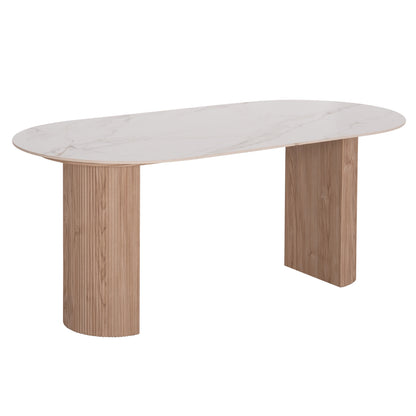Dining Table Mellow Hm18416 Mdf Legs--ceramic Top In White Marble Coloring 180x90x76hcm.