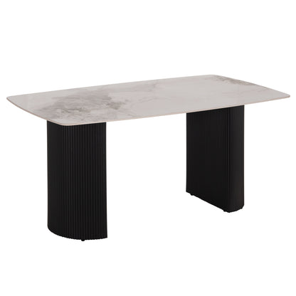 Dining Table Minao Hm18418 Mdf Legs In Dark Grey--ceramic Top In White/brown Marble 160x90x75hcm